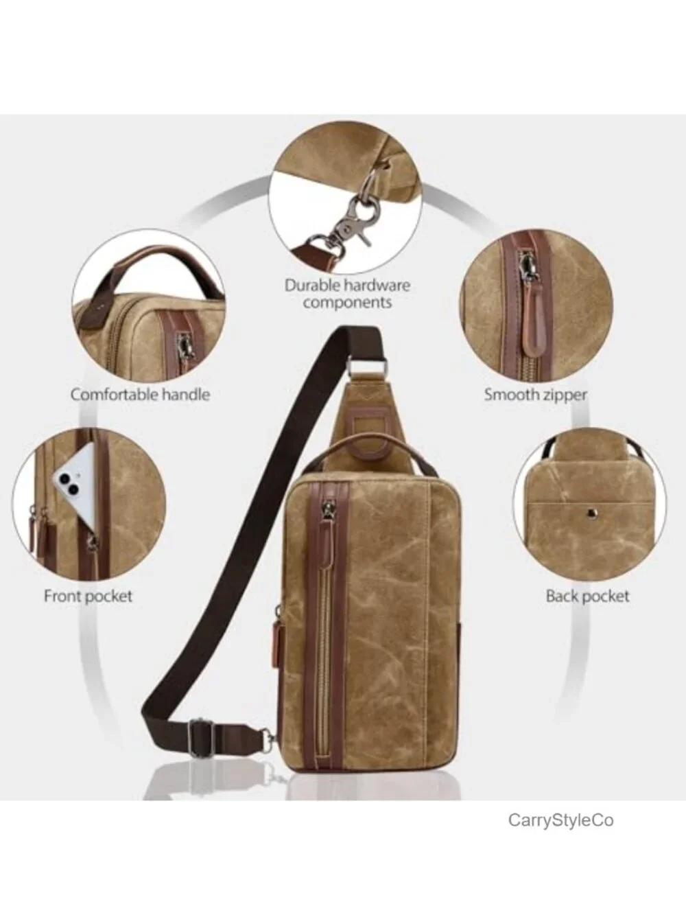 Large Waxed Canvas Messenger Crossbody Bag with PU Leather - Waterproof Travel